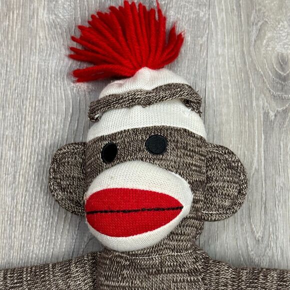 Schylling Sock Monkey Plush 21" Brown Knit Red Mouth‎ Stuffed Animal Toy 2009 - Picture 2 of 7